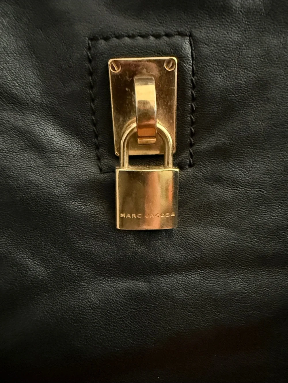 Black Leather Tote Bag with Gold Hardware